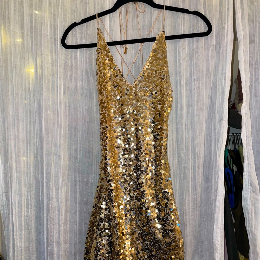 Aakaa Golden Sequin Mini Dress